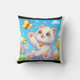 Cojín Decorativo Gato fluido jugando con mariposa