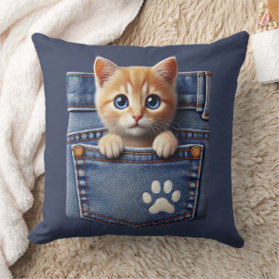 Cojín Decorativo Gato gatito lindo en el bolsillo de Denim