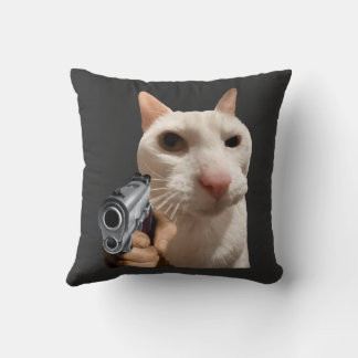 Cojín Decorativo Gato Genial Con Pistola Meme Divertido 