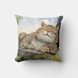 Cojín Decorativo Gato Grasa Relajándose En El Tronco Del Árbol Anim