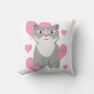 Cojín Decorativo Gato Gris Lindo Amor Dibujo Animado Diseño de Masc