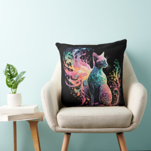 Cojín Decorativo Gato holográfico espectral: un prisma de elegancia
