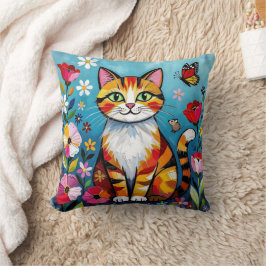 Cojín Decorativo Gato Impasto, Flores y Mariposa