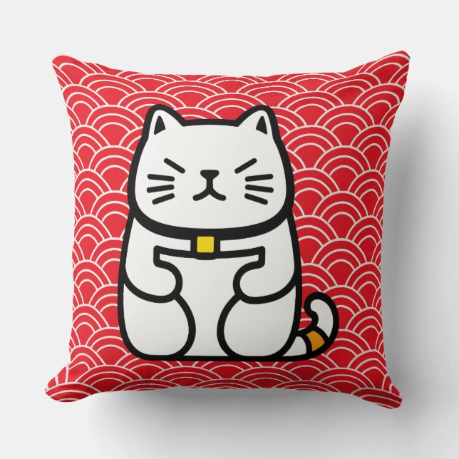 Cojín Decorativo Gato Japonés de la Suerte o Maneki-Neko (Anverso)