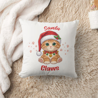 Cojín Decorativo Gato Jengibre Divertido Sombrero de Santa Navidad 