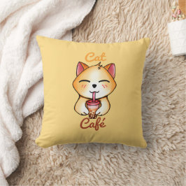 Cojín Decorativo gato kawaii bebiendo té Boba Milk