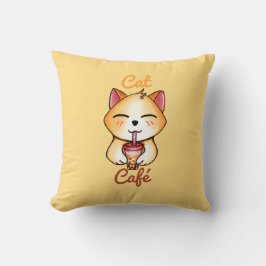 Cojín Decorativo gato kawaii bebiendo té de leche Boba