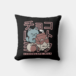 Cojín Decorativo Gato Kawaii con Leche de Chocolate – Arte Pop Japo