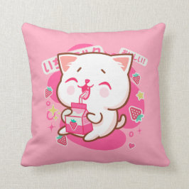 Cojín Decorativo Gato kawaii dulce leche de fresa japonesa