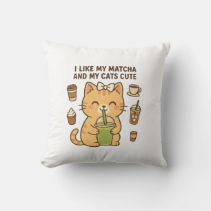 Cojín Decorativo Gato kawaii lindo con té verde matcha