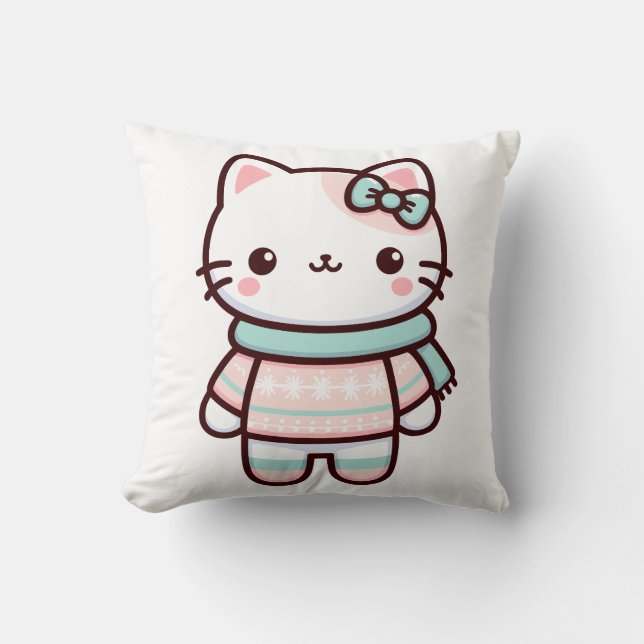 Cojín Decorativo Gato kawaii lindo en suéter (Anverso)