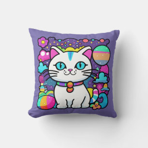 Cojín Decorativo Gato Kitty Cósmico Blanco Lindo