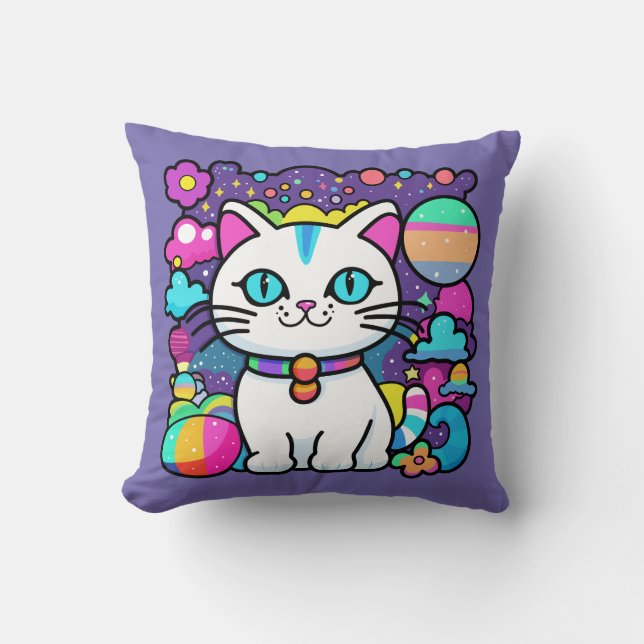 Cojín Decorativo Gato Kitty Cósmico Blanco Lindo (Anverso)