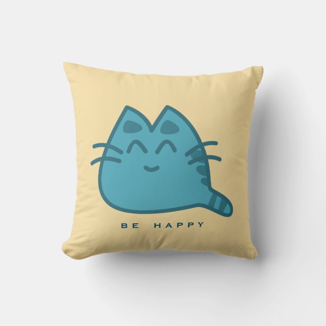 Cojín Decorativo Gato Kitty Sonriente Azul (Anverso)