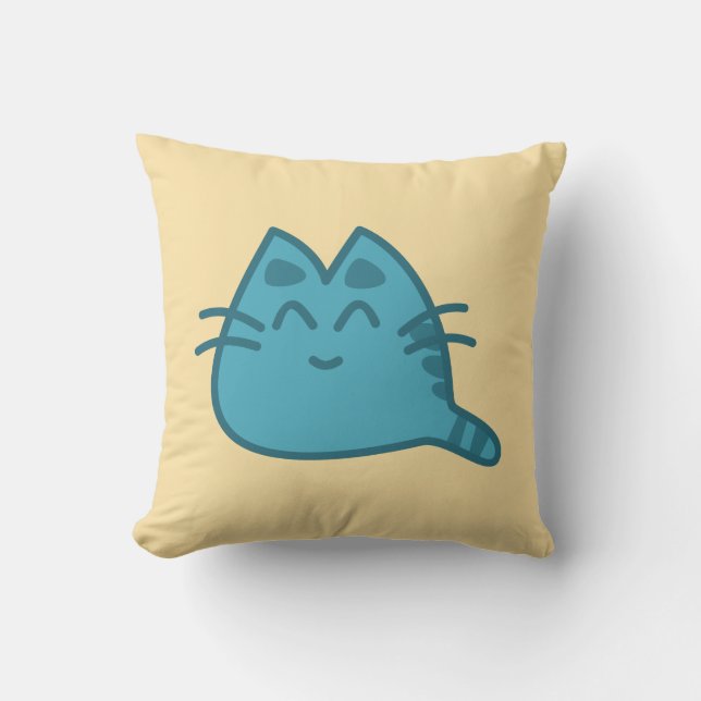 Cojín Decorativo Gato Kitty Sonriente Azul (Anverso)
