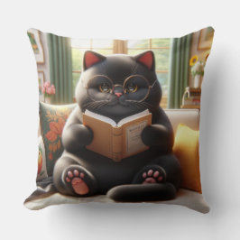 Cojín Decorativo Gato leyendo un libro en sofá