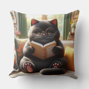 Cojín Decorativo Gato leyendo un libro en sofá