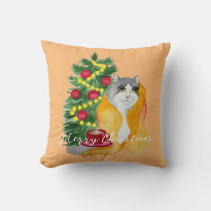 Cojín Decorativo Gato lindo bajo una manta acogedora con una taza d