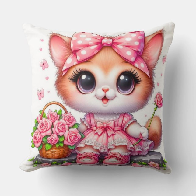 Cojín Decorativo Gato lindo con niños floridos - Guardería y niños (Anverso)