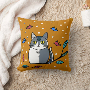 Cojín Decorativo Gato lindo con pájaros