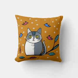 Cojín Decorativo Gato lindo con pájaros