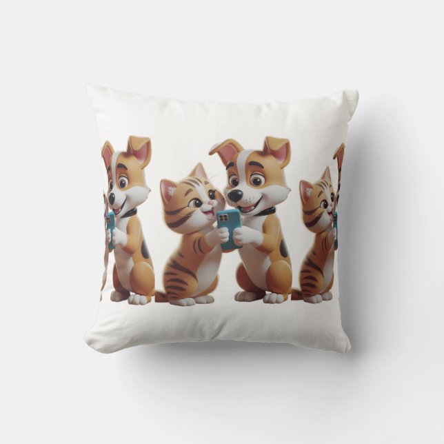 Cojín Decorativo Gato lindo con perro (Anverso)