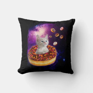 Cojín Decorativo Gato lindo dentro de Donut en el espacio Amantes g