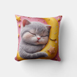 Cojín Decorativo Gato Lindo Durmiendo en la Luna Guardería