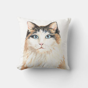 Cojín Decorativo Gato Lindo Gatito Señora Loca de los Gatos Acuarel