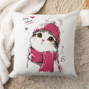 Cojín Decorativo Gato Lindo Mantente Caliente con Gorro y Bufanda d