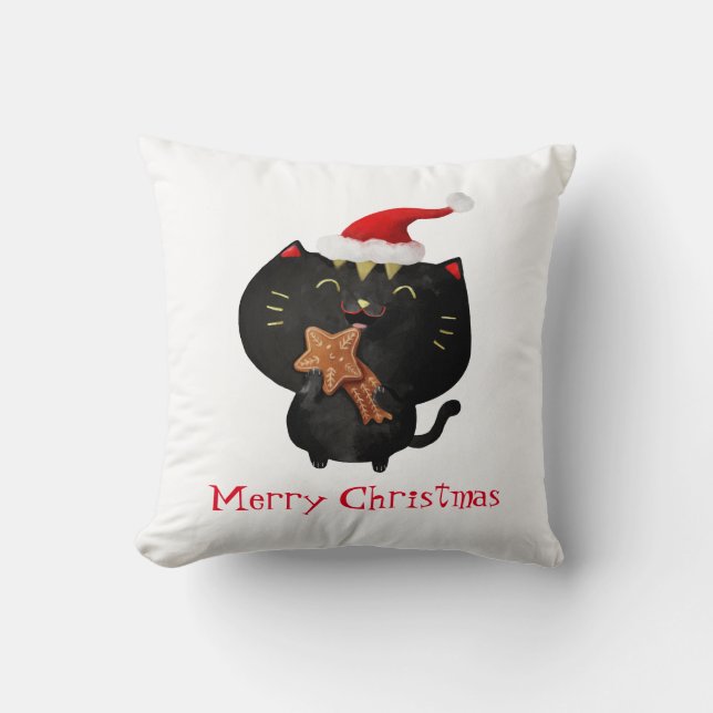 Cojín Decorativo Gato lindo negro del navidad (Anverso)