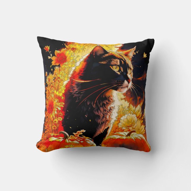 Cojín Decorativo Gato mágico de Halloween (Anverso)