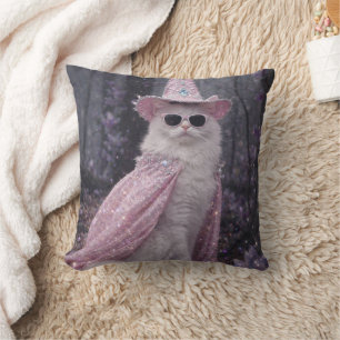 Cojín Decorativo Gato Mago Mágico con Capa y Sombrero Rosa Brillant