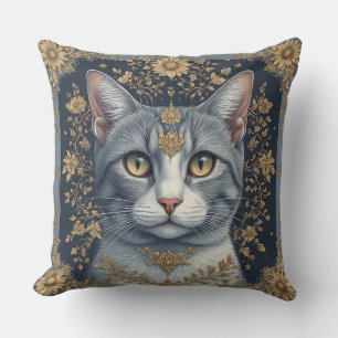 Cojín Decorativo Gato majestuoso con detalles florales dorados orna