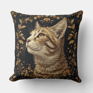 Cojín Decorativo Gato majestuoso con detalles florales dorados orna