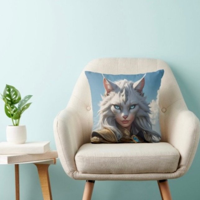 Cojín Decorativo Gato Malvado de Ojos Azules (Throw Pillow 100% polyester heavyweight stretch material. Hidden zipper Made in the USA.
)