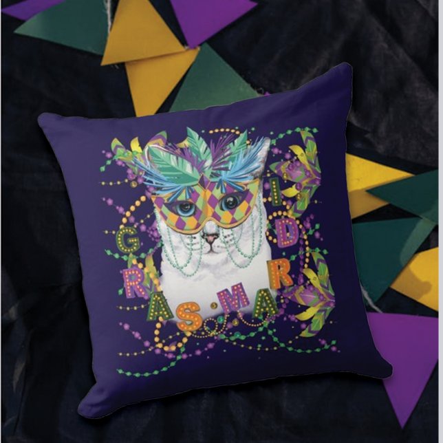 Cojín Decorativo Gato Mardi Gras, divertida Mardi Gras (Subido por el creador)