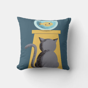 Cojín Decorativo Gato mirando hacia abajo una linda casa de pez dor