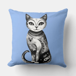 Cojín Decorativo Gato místico en blanco y negro