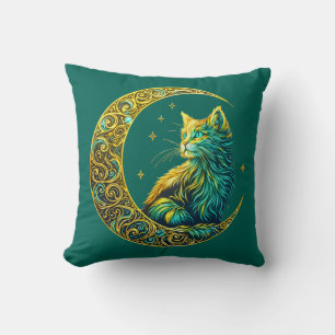 Cojín Decorativo Gato místico en diseño nocturno celestial de luna