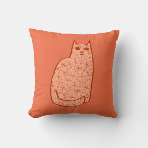 Cojín Decorativo Gato Modernidad de mediados de siglo, Coral Naranj