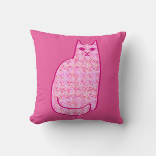 Cojín Decorativo Gato moderno de mediados de siglo, fucsia y rosa c