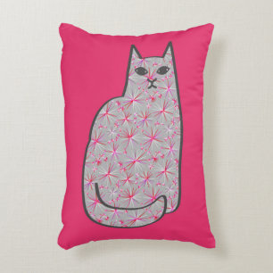 Cojín Decorativo Gato moderno de mediados de siglo, gris y fucsia r