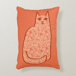 Cojín Decorativo Gato moderno de medio siglo, Naranja de coral y bl