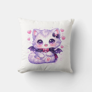 Cojín Decorativo Gato Murciélago Kawaii – Gato Alado Vampiro Adorab