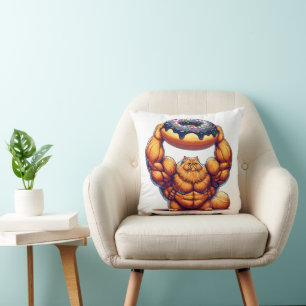 Cojín Decorativo Gato Musculoso Levantando Donut
