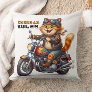 Cojín Decorativo Gato Naranja Adorable En Motocicleta