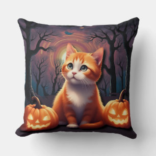 Cojín Decorativo Gato naranja y blanco lindo de Halloween