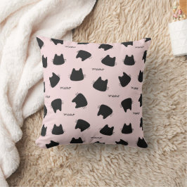Cojín Decorativo Gato Negro Adorable Patrón Rosa Meow Gatito