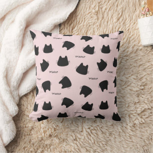 Cojín Decorativo Gato Negro Adorable Patrón Rosa Meow Gatito